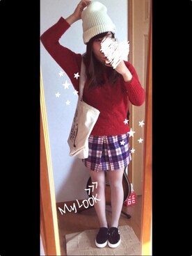 「SHIPS JET BLUE（シップスジェットブルー）のアイテム（ニットキャップ/ビーニー）」を使った、色さん（レディース・153cm）の冬コーディネート