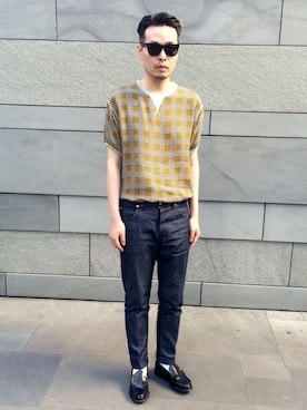 「SUPER SUNGLASS（スーパーサングラス）のアイテム（サングラス、ブラック系）」を使った、Matthew Chiu さん（メンズ・178cm）の夏コーディネート