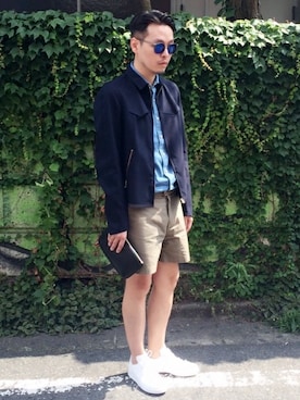 「shorts」｜「アイテム（ブルゾン）」を使った、Matthew Chiu さん（メンズ・178cm）の夏コーディネート