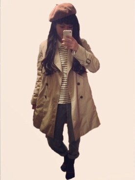 「シンプルベレー帽（ハンチング/ベレー帽、ブラウン系）」を使った、Misumiさん（レディース・158cm）の冬コーディネート