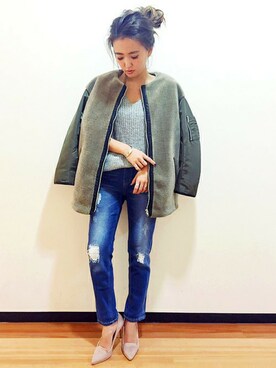 「UNRELISH」｜「アイテム（ブルゾン）」を使った、UNRELISH　OFFICIALさん（レディース・155cm）の秋コーディネート