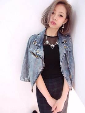 「dazzlin（ダズリン）のアイテム（ライダースジャケット）」を使った、s_yokofujitaさん（レディース・155cm）の春コーディネート