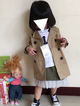 「BRANSHES（ブランシェス）のアイテム（トレンチコート）」を使った、share潘潘さん（キッズ・90cm）の秋コーディネート