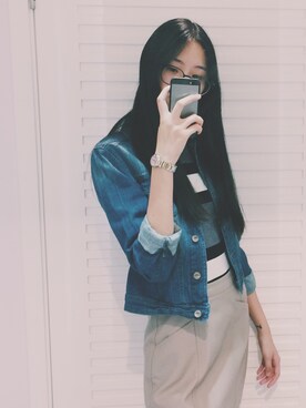 「New look（ニュールック）のアイテム（デニムジャケット）」を使った、louさん（レディース・174cm）の秋コーディネート
