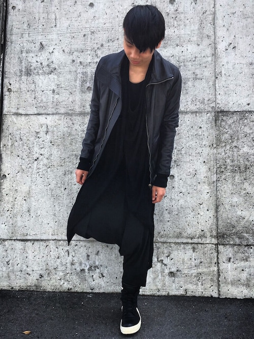 Rick Owensのライダースジャケットを使った人気ファッション