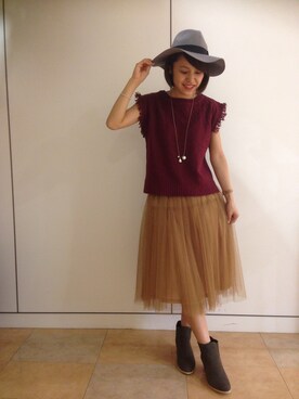 「アイテム（ベスト、レッド系）」を使った、yukiさん（レディース・158cm）の夏コーディネート