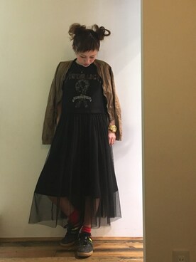 「オーガンジー」｜「アイテム（その他アウター）」を使った、gaspar8さん（レディース・158cm）の秋コーディネート
