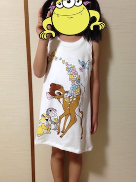 「UNIQLO（ユニクロ）のUNIQLO×ツムツム（Tシャツ/カットソー、ホワイト系）」を使った、まりもさん（レディース・153cm）の春コーディネート