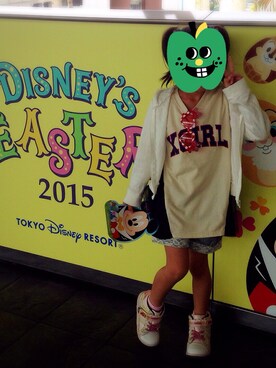 「X-girl Stages（エックスガールステージス）のGIRLY S/S TEE　(4T～7T)（Tシャツ/カットソー、ホワイト系）」を使った、まりもさん（レディース・153cm）の春コーディネート