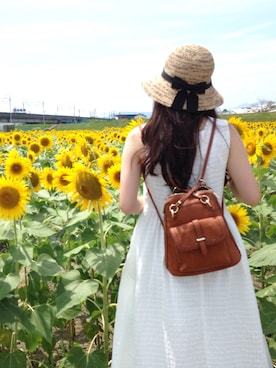 「ひまわり畑」｜「アイテム（アナログ腕時計）」を使った、まりもさん（レディース・153cm）の夏コーディネート