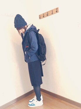 「プルオーバーパーカー」｜「アイテム（ナイロンジャケット）」を使った、あゆさん（レディース・157cm）の冬コーディネート