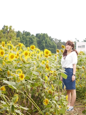 「ひまわり畑」｜「アイテム（アナログ腕時計）」を使った、y u k iさん（レディース・161cm）の夏コーディネート