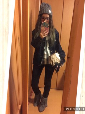 「Ungrid（アングリッド）の 【Casual】ｳﾞｨﾝﾃｰｼﾞGｼﾞｬﾝ （デニムジャケット）」を使った、yukarinさん（レディース・150cm）の冬コーディネート