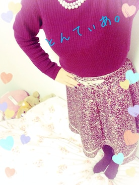 「花柄 スカート」｜「アイテム（レッグウェア）」を使った、と ん て ぃ あさん（レディース・152cm）の冬コーディネート