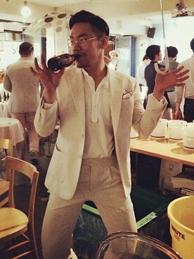 「アイテム（セットアップ、ホワイト系）」を使った、박큰さん（メンズ・177cm）の夏コーディネート