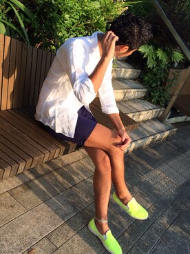 「ジャパンブルー」｜「アイテム（その他シューズ）」を使った、SAKAMONさん（メンズ・180cm）の夏コーディネート
