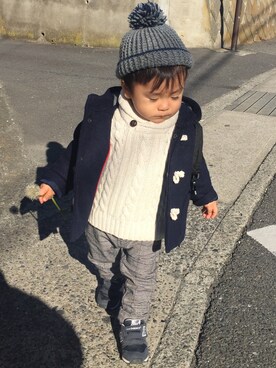 「GAP（ギャップ）のアイテム（ダッフルコート）」を使った、TAくんさん（キッズ・80cm）の冬コーディネート