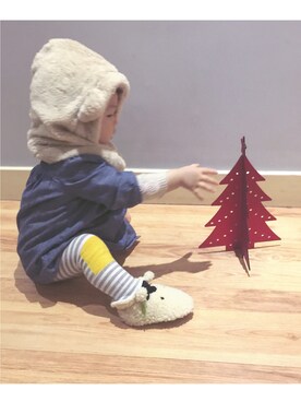 「GAP（ギャップ）のアイテム（シャツ/ブラウス、ブルー系）」を使った、Celynneeeさん（キッズ・80cm）の冬コーディネート