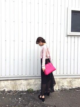 「黒×ピンク」｜「アイテム（サンダル）」を使った、myu.さん（レディース・158cm）の秋コーディネート
