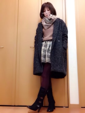 「コクーンスカート」｜「アイテム（チェスターコート）」を使った、cha!!さん（レディース・156cm）の秋コーディネート