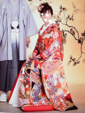 「アイテム（水着/着物・浴衣、レッド系）」を使った、cha!!さん（レディース・156cm）の冬コーディネート