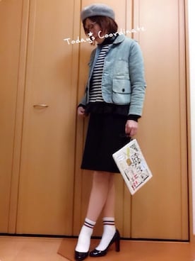 「ヒール×靴下」｜「アイテム（デニムジャケット）」を使った、cha!!さん（レディース・156cm）の冬コーディネート