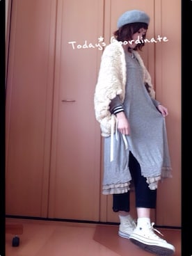 「ニットワンピース」｜「アイテム（ポンチョ）」を使った、cha!!さん（レディース・156cm）の冬コーディネート