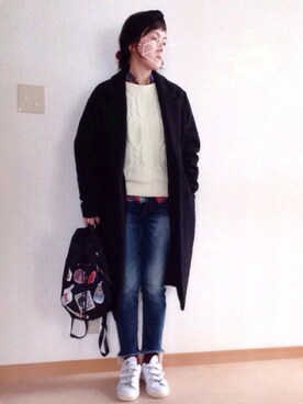 「Ungrid（アングリッド）のインディゴフレイドヘムストスリ（デニムパンツ）」を使った、cha!!さん（レディース・156cm）の冬コーディネート