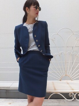 「Yves Saint Laurent（イヴサンローラン）のアイテム（ノーカラージャケット）」を使った、TSUMUGI   YAMASAKIさん（レディース・173cm）の冬コーディネート