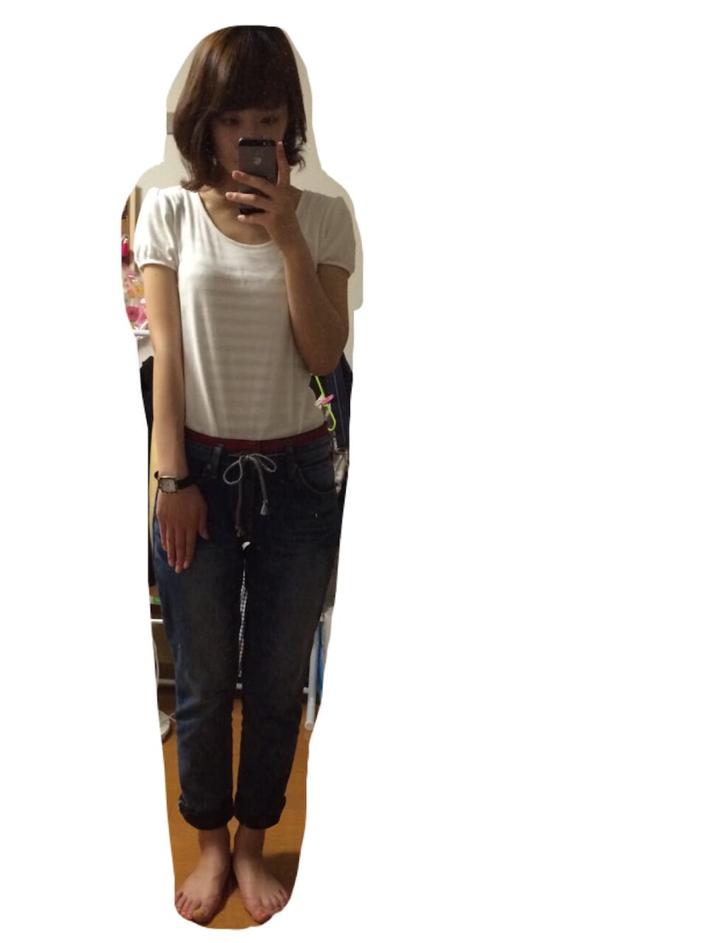 「トイプードル、ジャージーズ、パンプス、Tシャツ」｜「JERZEESのアイテム（デニムパンツ、ブルー系）」を使った、Yuuuunaさん（レディース・165cm）の春コーディネートの1枚目の写真