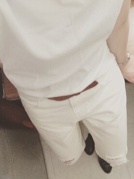 「HANES（ヘインズ）のアイテム（Tシャツ/カットソー、ホワイト系）」を使った、hidemiさん（レディース・165cm）の夏コーディネート