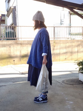 「ワンピース×スニーカー」｜「アイテム（チュニック）」を使った、aicoさん（レディース・156cm）の秋コーディネート