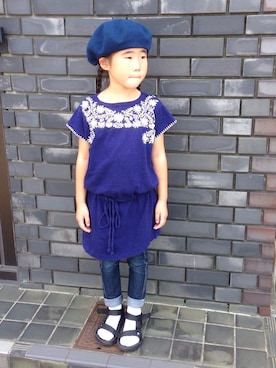 「DENIM DUNGAREE（デニムダンガリー）のアイテム（チュニック）」を使った、aicoさん（キッズ・120cm）の夏コーディネート