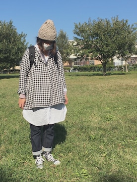 「オールスター」｜「アイテム（シャツワンピース）」を使った、aicoさん（レディース・156cm）の秋コーディネート