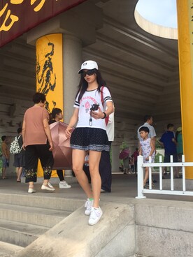 「Abercrombie&Fitch（アバークロンビーアンドフィッチ）のアイテム（スカート）」を使った、Tiffany Xiaさん（レディース・163cm）の夏コーディネート