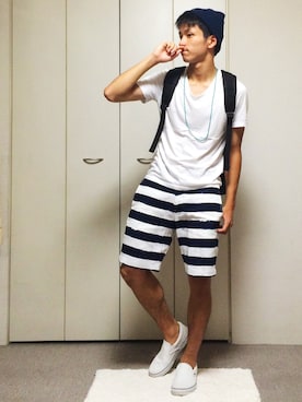 「アイテム（ネックレス、ブルー系）」を使った、よっとさん（メンズ・172cm）の夏コーディネート