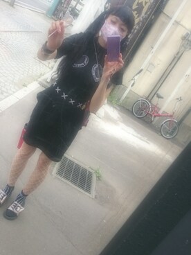 「candystripperのアイテム（ワンピース、ブラック系）」を使った、聖みぃさん（レディース・158cm）の春コーディネート