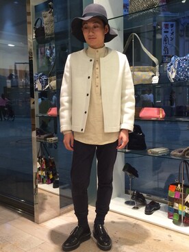「SUNSEA（サンシー）のアイテム（ノーカラージャケット）」を使った、福田  慎吾さん（メンズ・172cm）の秋コーディネート