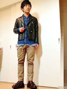 「ピクニック」｜「アイテム（ライダースジャケット）」を使った、H.Kさん（メンズ・167cm）の春コーディネート