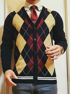 「アイテム（ネクタイ、レッド系）」を使った、H.Kさん（メンズ・167cm）の冬コーディネート