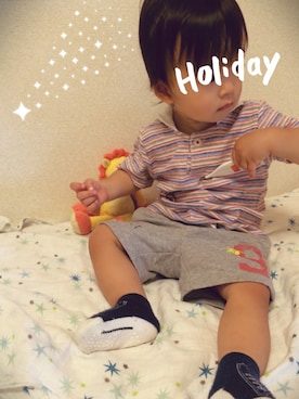 「アイテム（ソックス/靴下、ブルー系）」を使った、悠さん（キッズ・80cm）の夏コーディネート