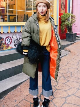 「pants」｜「アイテム（その他アウター）」を使った、큐니걸스さん（レディース・163cm）の冬コーディネート