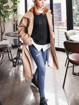 「knitvest」｜큐니걸스さん（レディース・163cm）の冬コーディネート