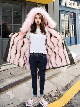 「pants」｜「アイテム（その他アウター）」を使った、큐니걸스さん（レディース・163cm）の冬コーディネート