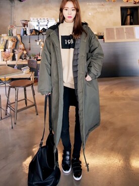 「MTM」｜「アイテム（その他アウター）」を使った、큐니걸스さん（レディース・163cm）の冬コーディネート