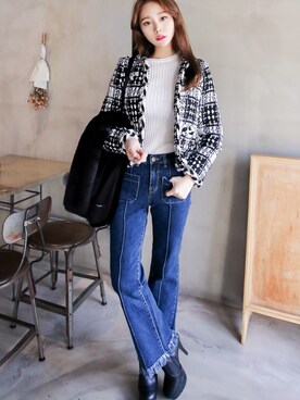 「pants」｜「アイテム（その他アウター）」を使った、큐니걸스さん（レディース・163cm）の冬コーディネート