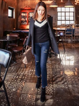 「pants」｜「アイテム（その他アウター）」を使った、큐니걸스さん（レディース・163cm）の冬コーディネート