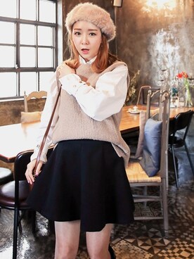 「knitvest」｜큐니걸스さん（レディース・163cm）の冬コーディネート