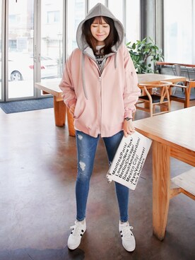 「pants」｜「アイテム（ブルゾン）」を使った、큐니걸스さん（レディース・163cm）の冬コーディネート