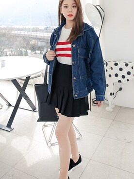 「skirt」｜「アイテム（デニムジャケット）」を使った、큐니걸스さん（レディース・163cm）の冬コーディネート